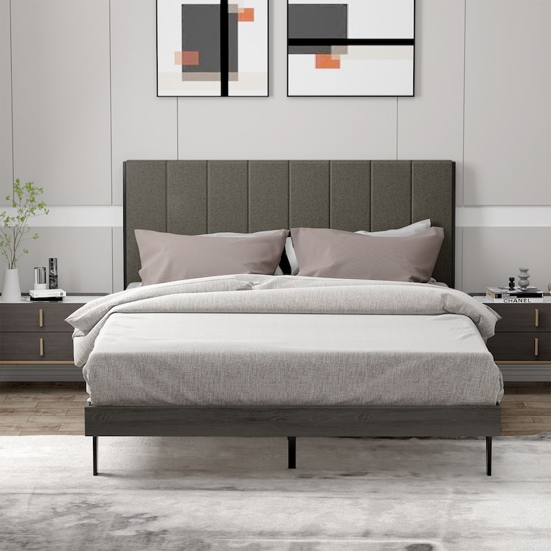 Costway Upholstered Tufted Bed Wood Platform Mattress Foundation