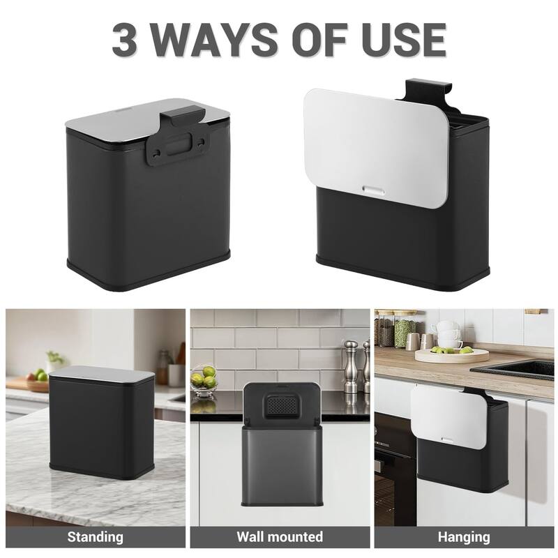 1.3-Gallon / 5 L Stainless Steel Trash Can with Charcoal Filter Lid and Hanging Hook Brown