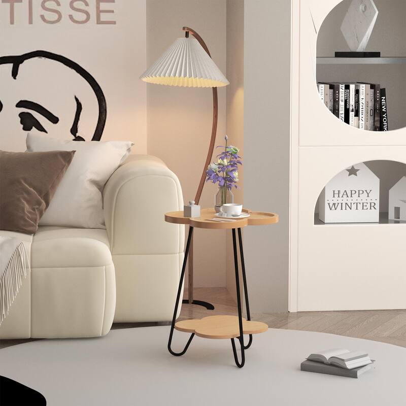 Modern Double-Layer Creative Petal Coffee Table, Round Side Table with Multifunctional Storage Space, for Living Room