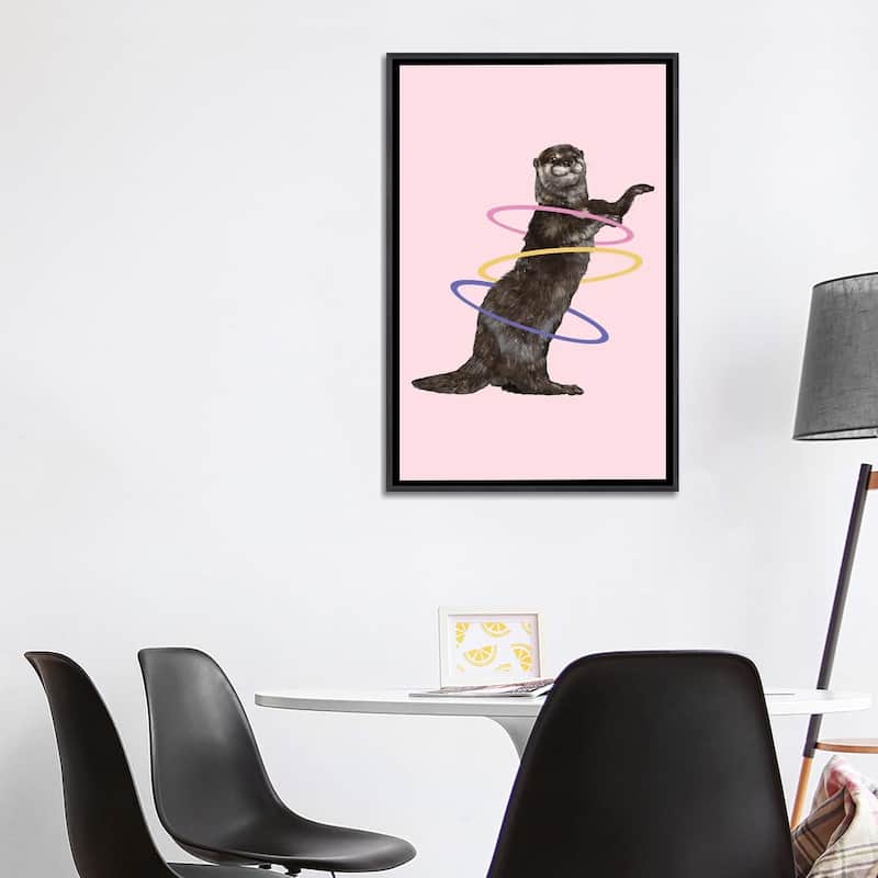 iCanvas "Hula Hooping Otter In Pink" by Big Nose Work Framed