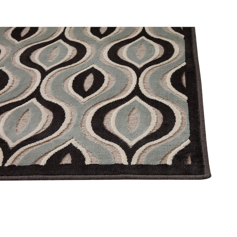 Black/Aqua/Grey Area Rug 5x8 - 6' x 7'