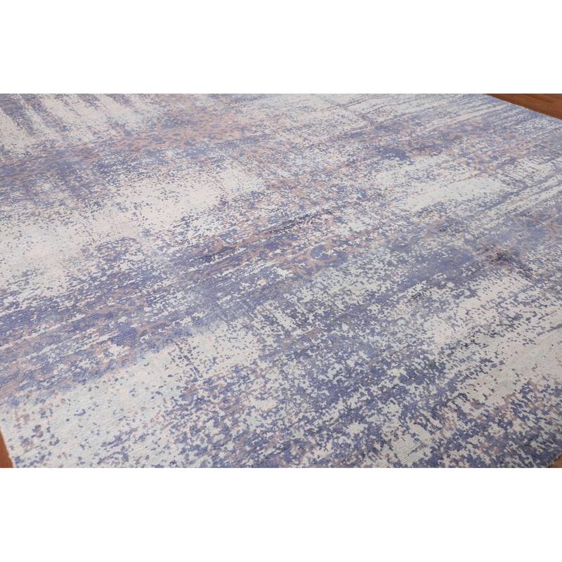 Contemporary Abstract Area Rug Handmade Blue Wool Carpet - 8'0" X 10'2"