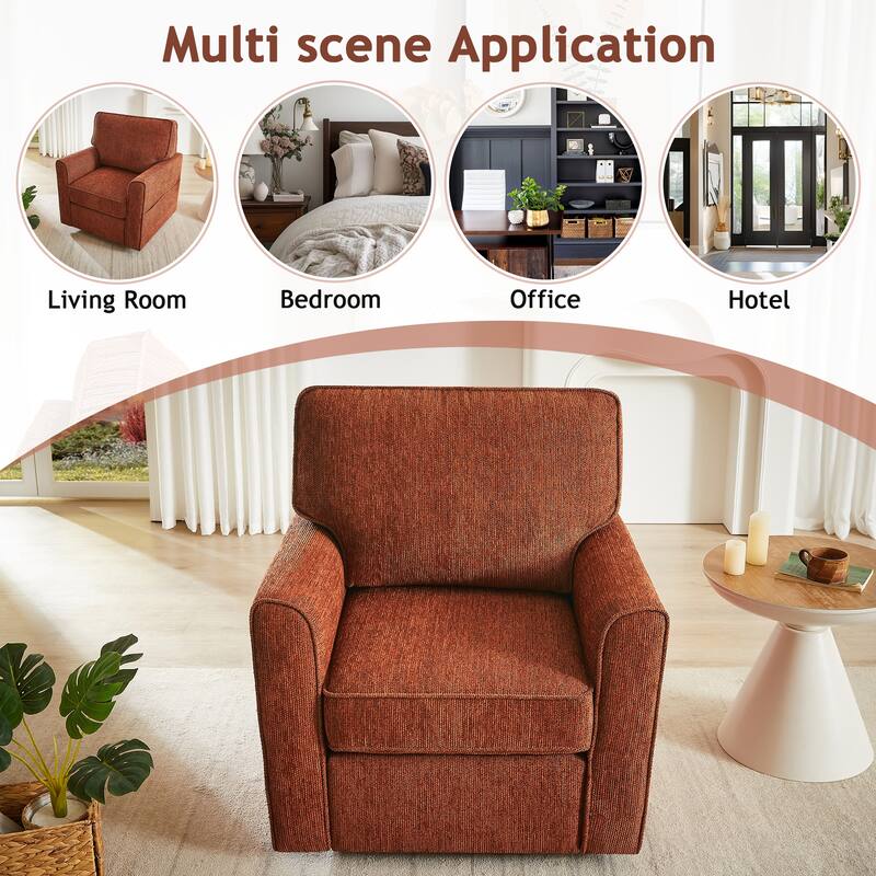360 Degree Swivel Chair for Living Room, Swivel Accent Chair with Armrest, Chenille Sofa Chair with Side Pockets