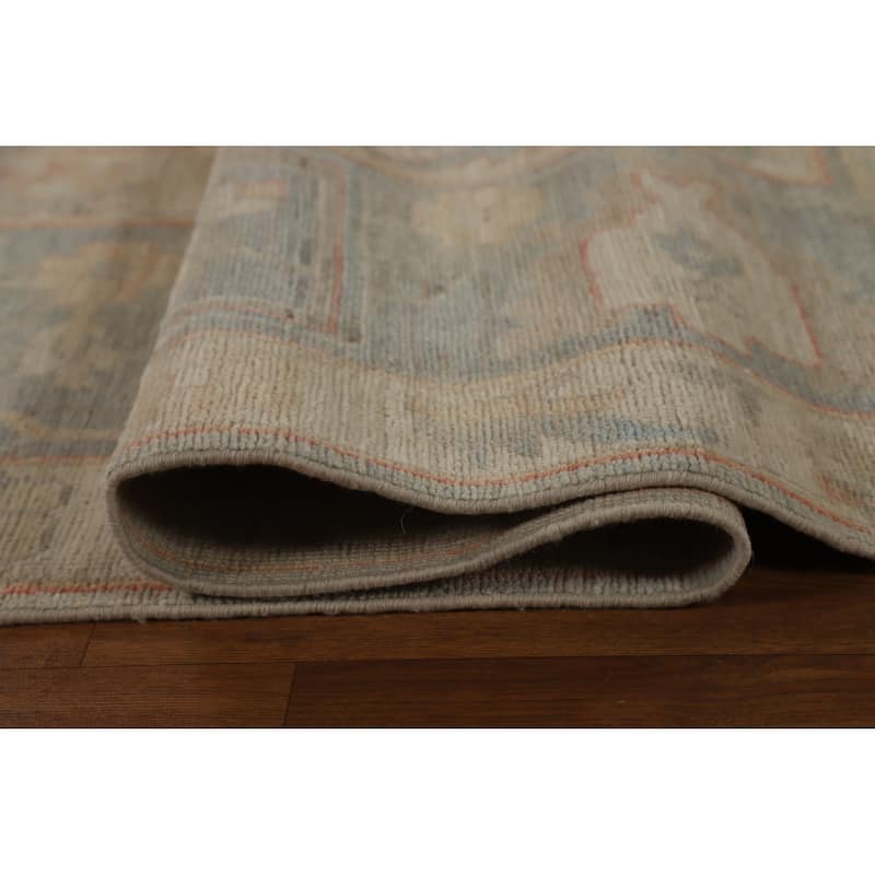 Hand Knotted Oriental 100% Wool Carpet Transitional All-Over Navy Blue & Blues Oushak Area Rug - 14' 1'' X 10' 2''