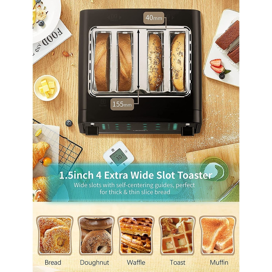  Gevi Toaster 4 Slice,Led Display Touchscreen Bagel Toaster with  Dual Control Panels of Bagel/Reheat/Defrost/Cancel/Toasting One Slice/Longer  Function,6 Shade Setting: Home & Kitchen