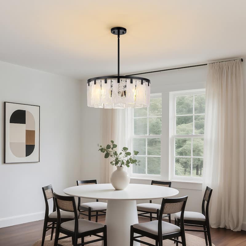 Starsky 4 - Light Modern Drum Handcrafted Textured Glass Chandelier