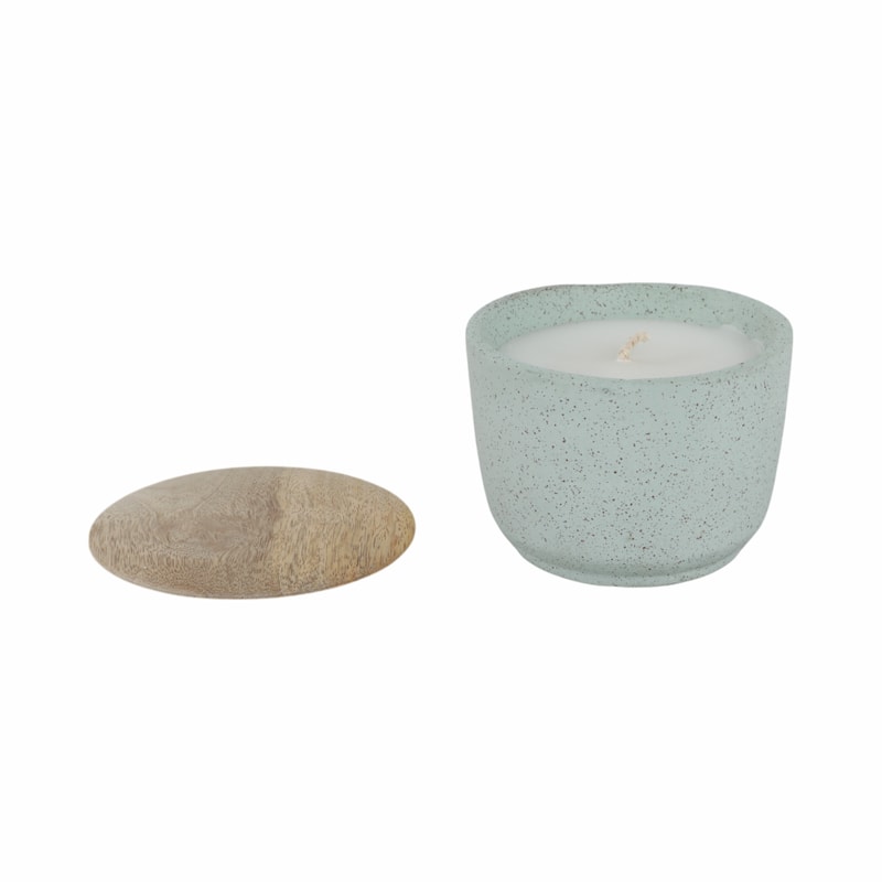 Pottery Wax Decorative Candle Wood Lid Casual Display Storage Jar - 4" x 4" x 3"