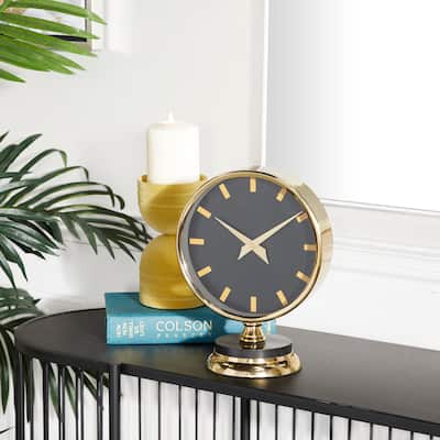 Gold Stainless Steel Metal Clock with Black Face