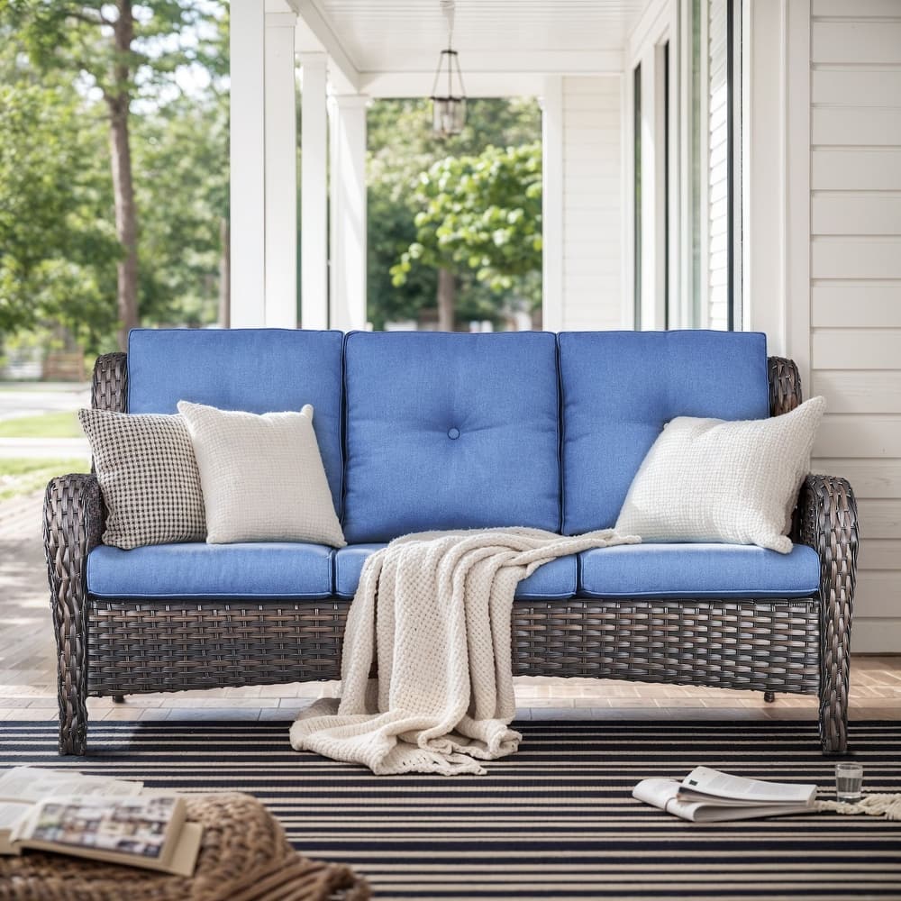 Gymojoy 3-Seat Outdoor Sofa, Durable All-Weather PE Wicker with Olefin Cushions