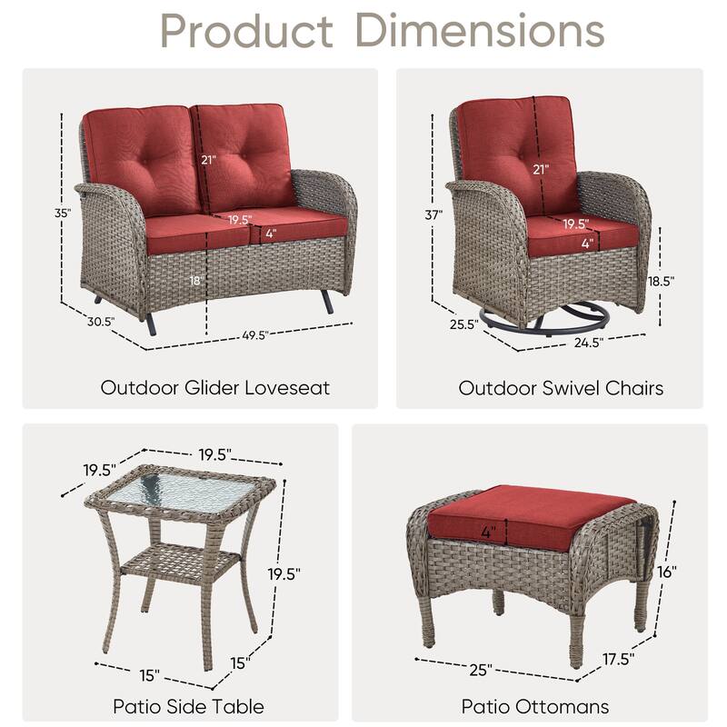 Outdoor Glider Sofa with Swivel Chairs Ottoamns