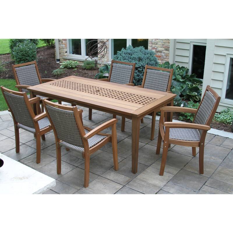 Eilaf 7 pc. Checkerboard Dining Set with Stacking Wicker Chairs
