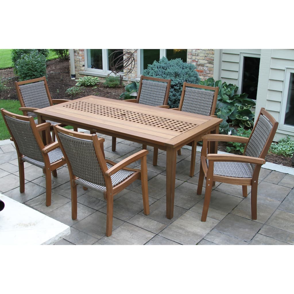 Eilaf 7 pc. Checkerboard Dining Set with Stacking Wicker Chairs