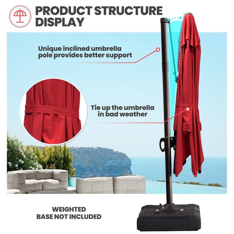 9 x 12 ft Outdoor Shade Parasol Patio Cantilever Offset Umbrella, No Base