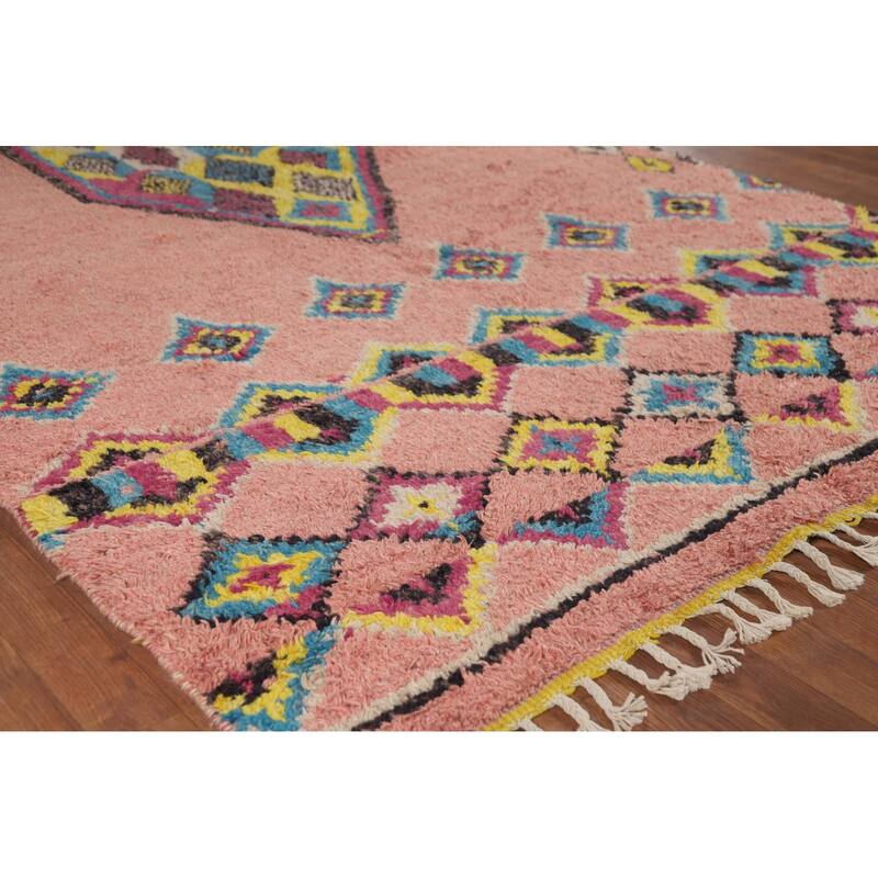 Pink Moroccan Oriental Area Rug Handmade Wool Carpet - 5'1" x 9'7"