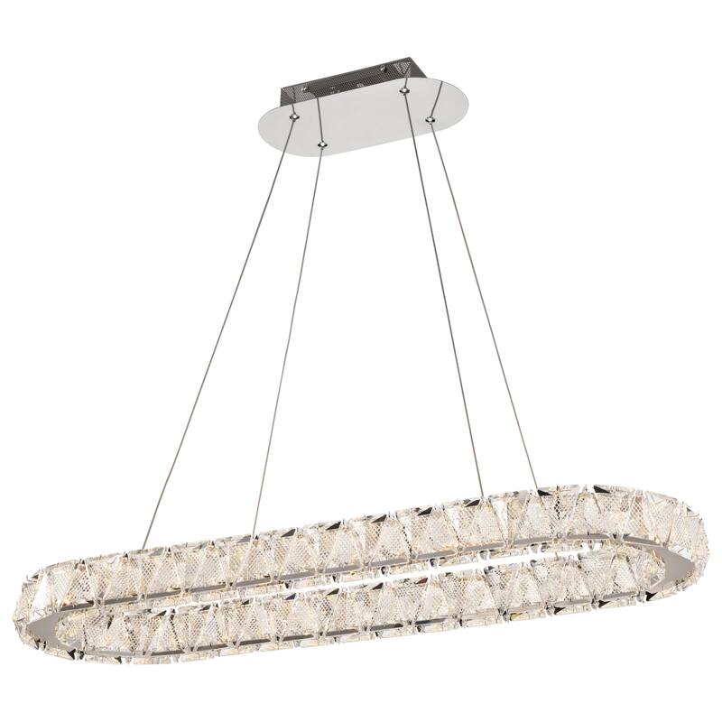 Asher LED 36 Inch Oval Pendant Polished Nickel Finish K9 Crystal - Polished Nickel