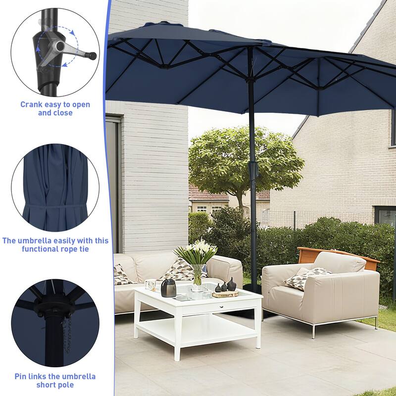 Autlaycil 15 ft Patio Umbrella with Base & 48 LED lights for Outdoor Umbrella