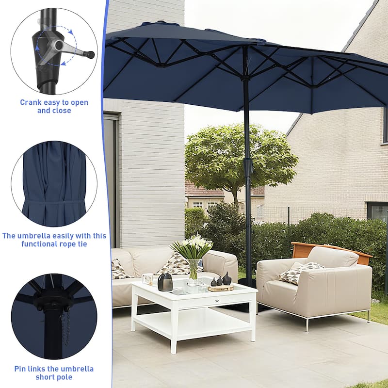 Autlaycil 15ft Patio Umbrella with Base,Large Outdoor Rectangle Double-Sided Umbrella