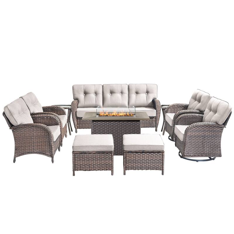 10-Piece Outdoor Sofa Chair with 41" Fire Table