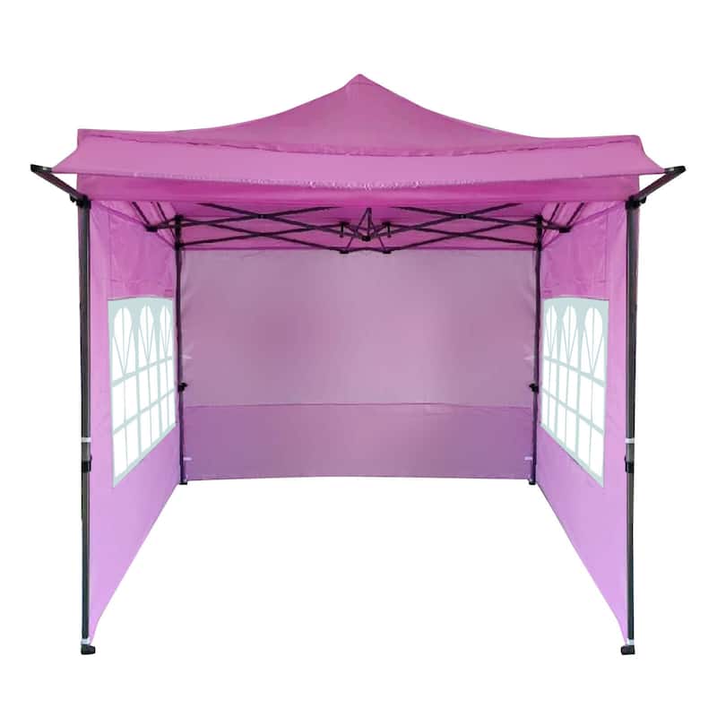 Costway 10 x 10 FT Pop up Canopy Tent with Sidewalls & Awning, Wheeled - See Details - Pink