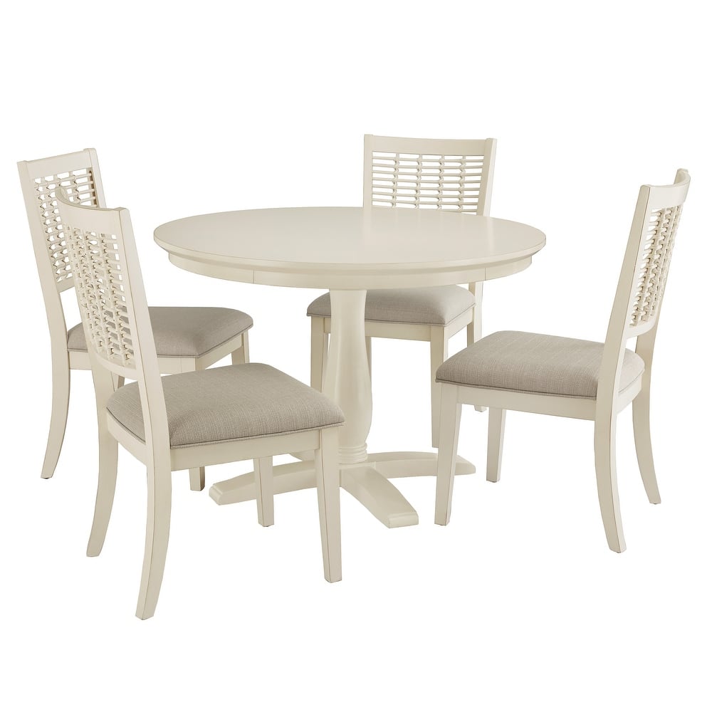 Trani White Finish Table with Wicker Dining Chair Set by iNSPIRE Q Classic