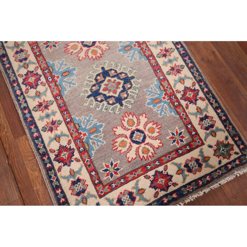 Geometric Kazak Foyer Rug Hand-Knotted Wool Carpet - 2'0" x 2'9"