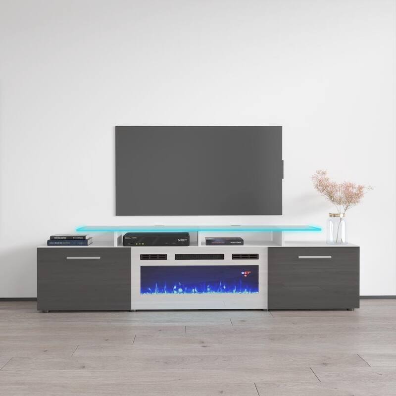 Rova WH-EF Electric Fireplace Modern 75" TV Stand - White/Gray