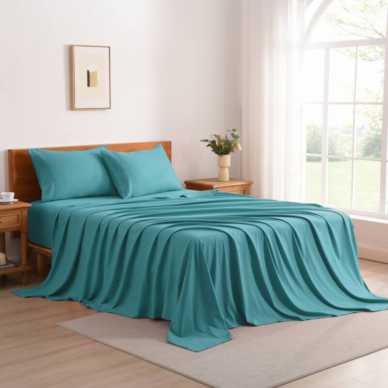 3/4 Pcs Soft Solid & Embroidery Bed Sheets Set