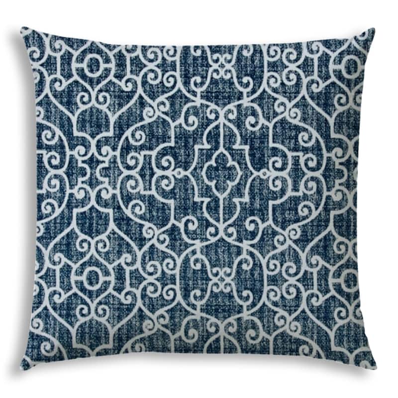 20" Indigo and Ivory Trellis Indoor Outdoor Throw Pillow Cover - 20" X 20"