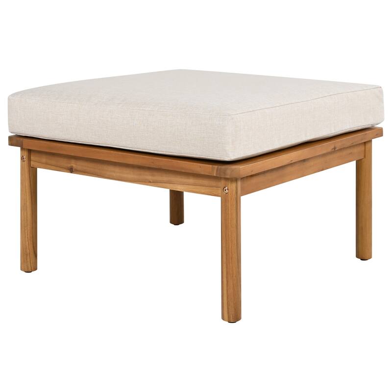 Roomfitters Outdoor 4-Piece Acacia Wood and Rope Patio Sofa Set with Coffee Table, Beige Cushions