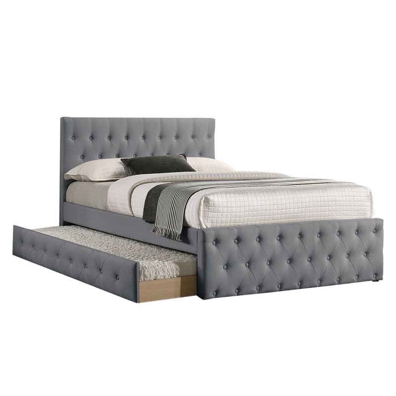 Fabric Fully Upholstered Full Bed with Trundle - Light Grey