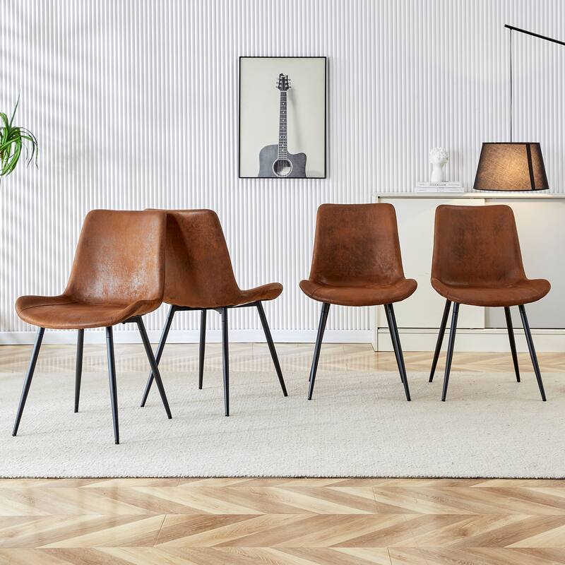 Suede Dining Chair with Curved Widened Cushion, Black Metal Legs, Armless Side Chair for Dining Room, Kitchens, Office