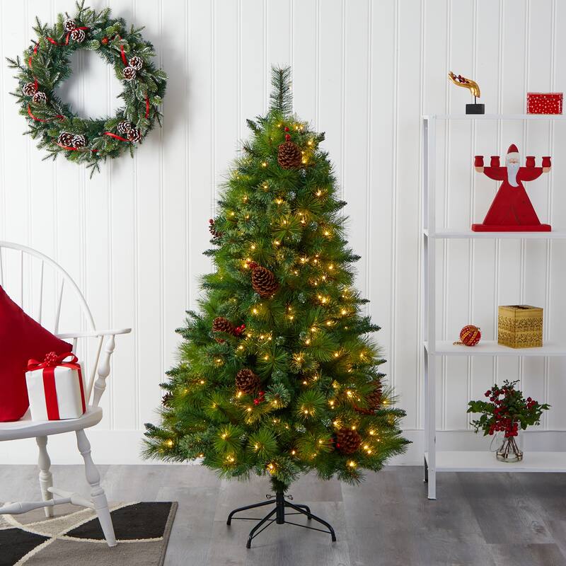 5' Montana Mixed Pine Christmas Tree with 250 Clear LED Lights - Green