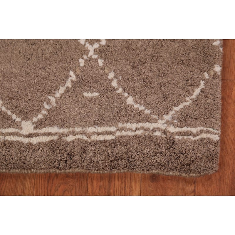 Brown Moroccan Oriental Foyer Rug Hand-Knotted Wool Carpet - 2'0"x 3'0"