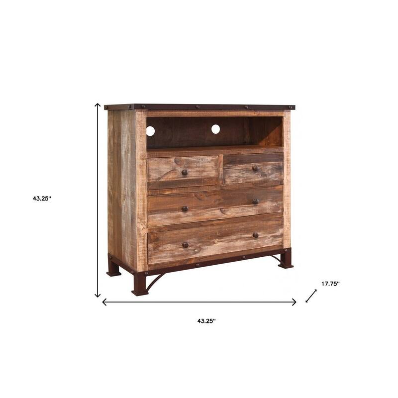 HomeRoots 43" Brown Solid Wood Four Drawer Chest
