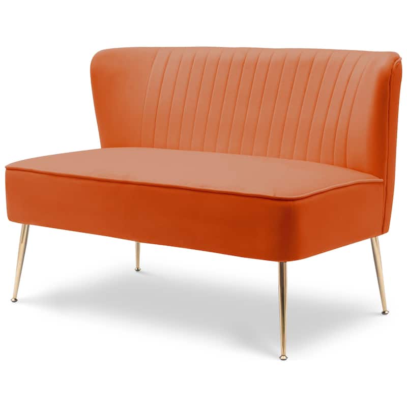 Farrah Upholstered Velvet Polyester 46" Wide Loveseat - Armless/ Scalloped Back