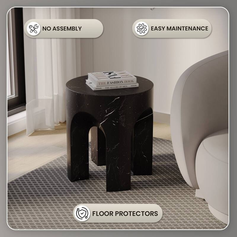 Round Side Table End Table in Fiberstone for Indoor and Outdoor