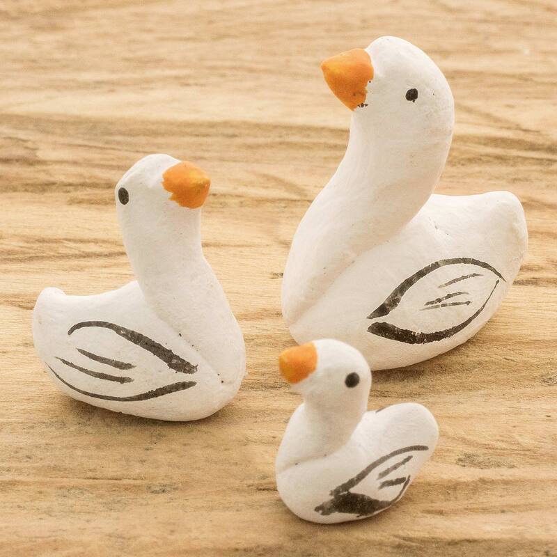 Novica Handmade Goose Family Ceramic Figurines (Set Of 3)