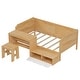 preview thumbnail 16 of 16, Wooden Twin Size Daybed with Storage Shelves and Lockers, Multi-functional Bed with Study Desk and Matching Stool, White