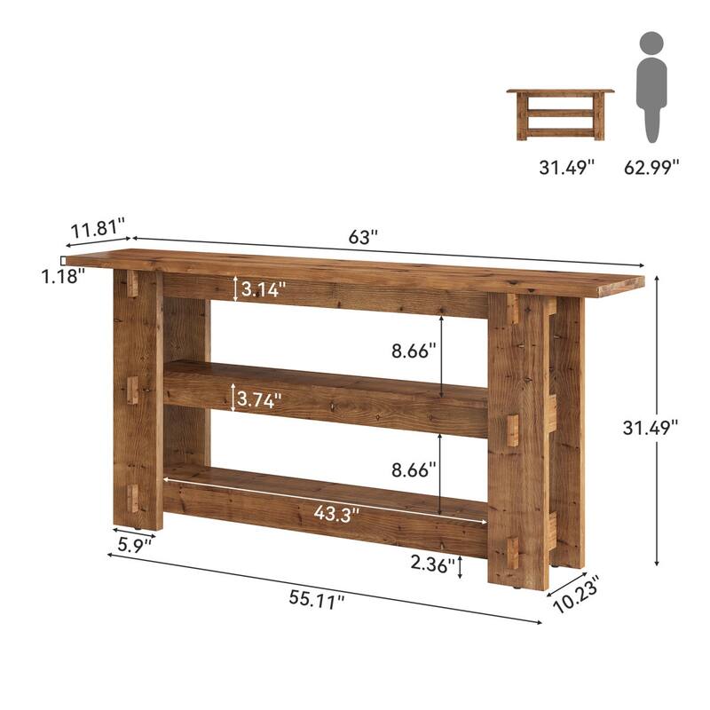 63 Inch Solid Wood Console Table, Farmhouse Sofa Table Behind Couch