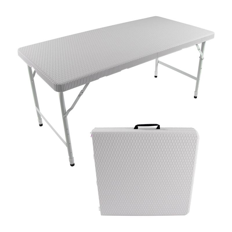 4ft Rattan Folding Table For Indoor&Outdoor, Portable Foldable Table Rattan Plaited - White