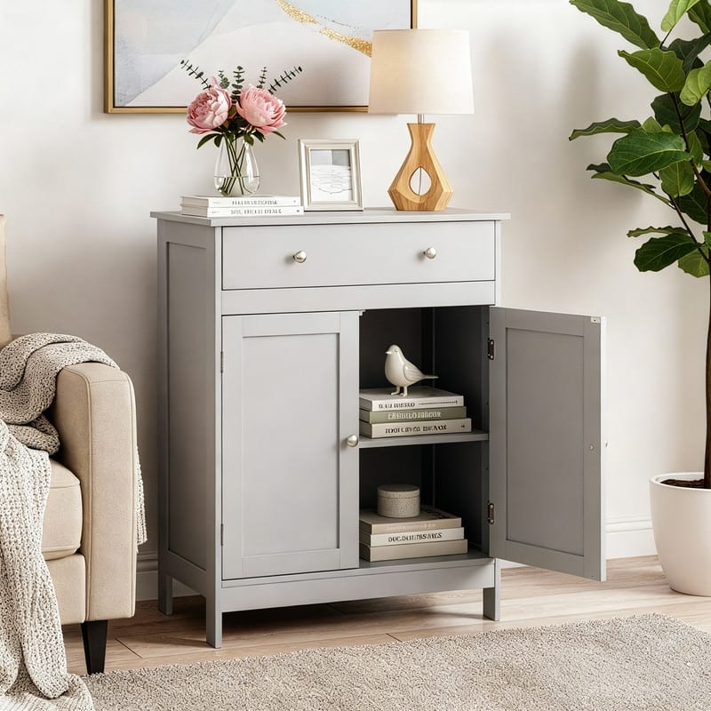 Bathroom Storage Cabinet with 2 Doors and 1 Drawer - Grey