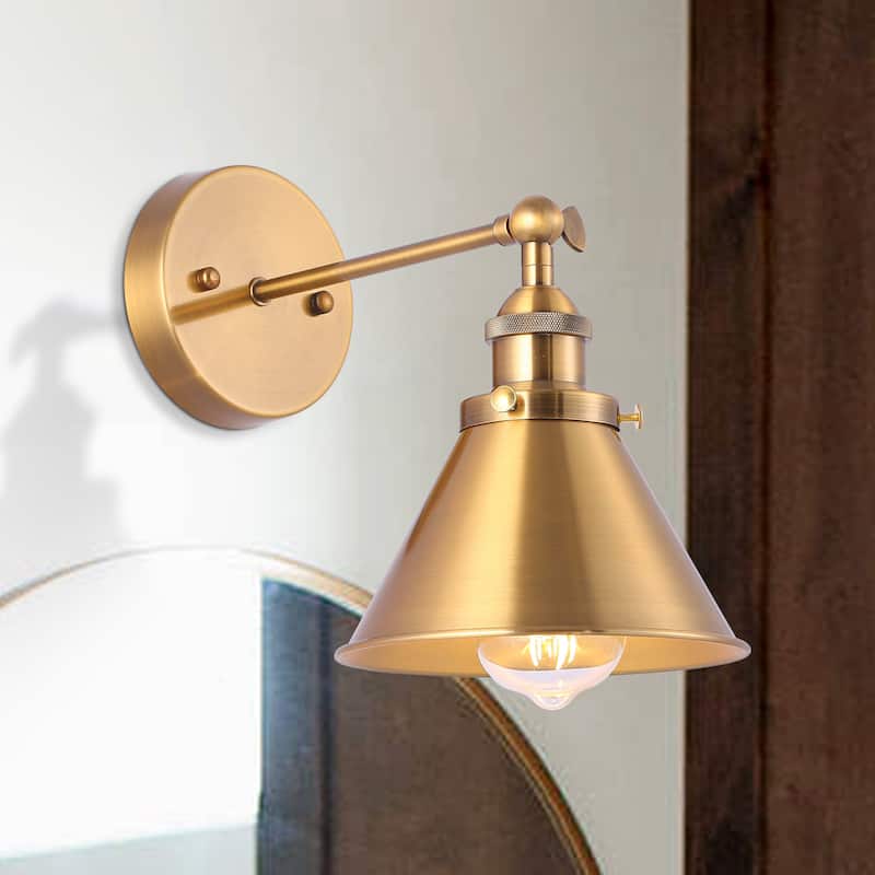 1-Light Modern Industrial Gold Brass Wall Swing Arm Lamp Wall Sconce - Gold