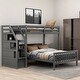 preview thumbnail 2 of 4, Twin over Full Loft Bed with Staircase & Storage Grids, Guardrails, Reversible Ladder, Convertible Down Bed & Safety Rails, Grey