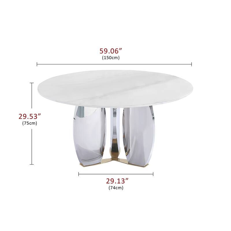 Modern Round Rock Slabs Stainless Steel Mirror Pedestal Dining Table