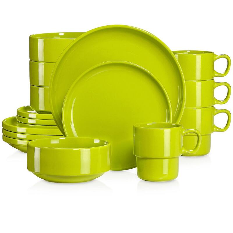 LOVECASA 16-Piece Round Dinnerware Set Stackable, Service for 4