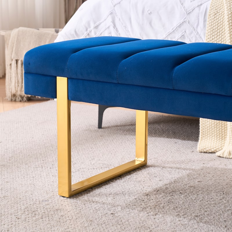 Upholstered Bedroom Bench Tufted Entryway Bench Modern End of Bed Bench Dining Bench with Gold/Black Metal Legs for Window