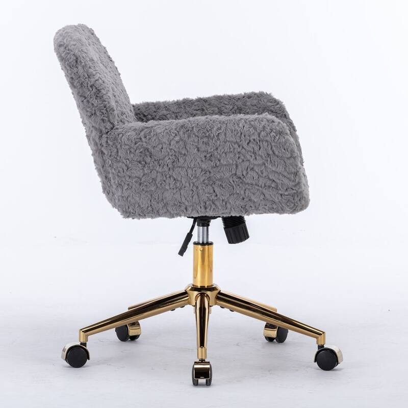 Modern Artificial Rabbit Hair Height Adjustable 360 Swivel Task Chair with Metal Base