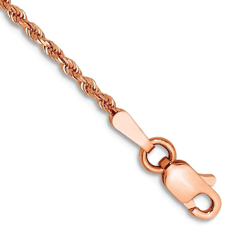 Curata Solid Yellow, White or Rose Gold 10" 1.5mm Diamond-Cut Rope Chain Anklet (10k or 14k)