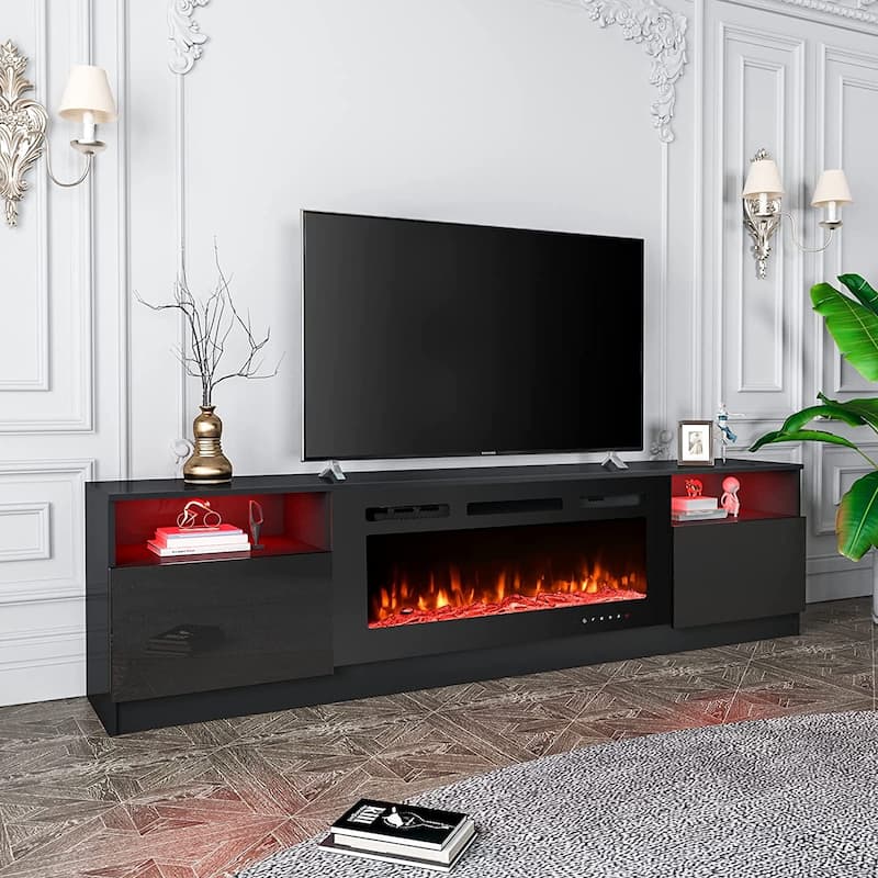 36'' Electric Fireplace TV Stand, Entertainment Center & TV Console for TVs up to 80'', Modern Fireplace Heater for Living Room
