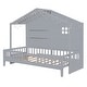 preview thumbnail 6 of 7, Grey Twin House Bed with Shelves, Window, Light Strip, Easy Assembly